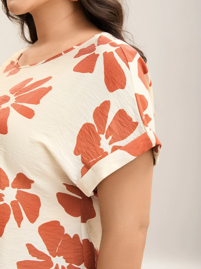 Floral Print Crew Neck Half Sleeve Shirt