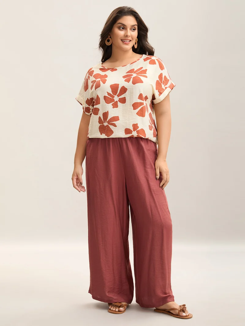 Floral Print Crew Neck Half Sleeve Shirt