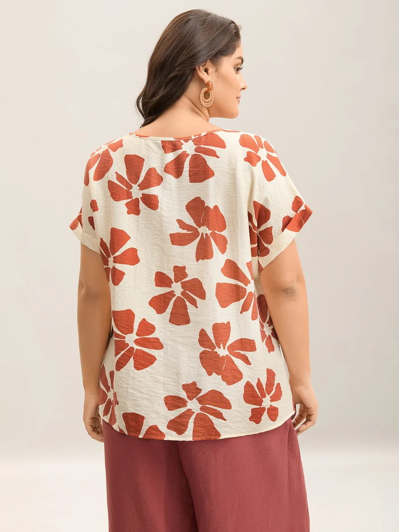 Floral Print Crew Neck Half Sleeve Shirt