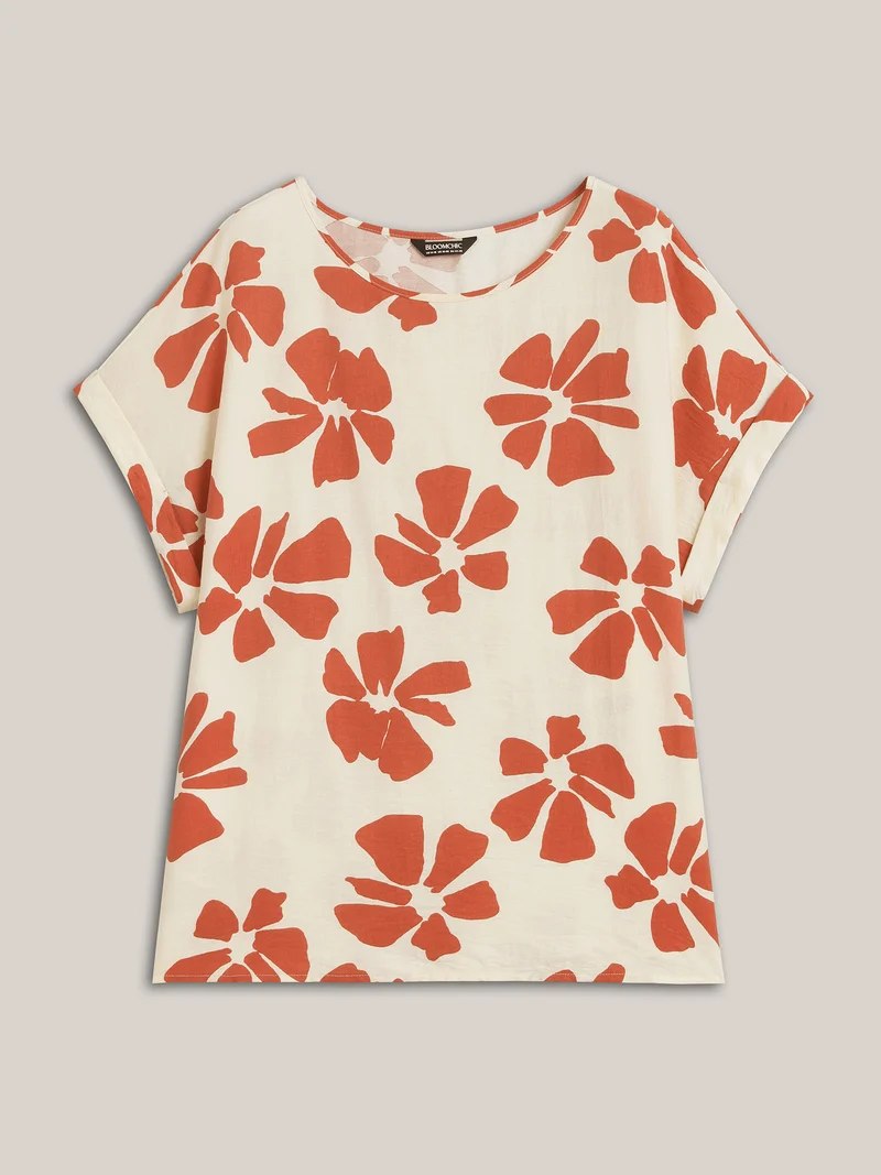 Floral Print Crew Neck Half Sleeve Shirt