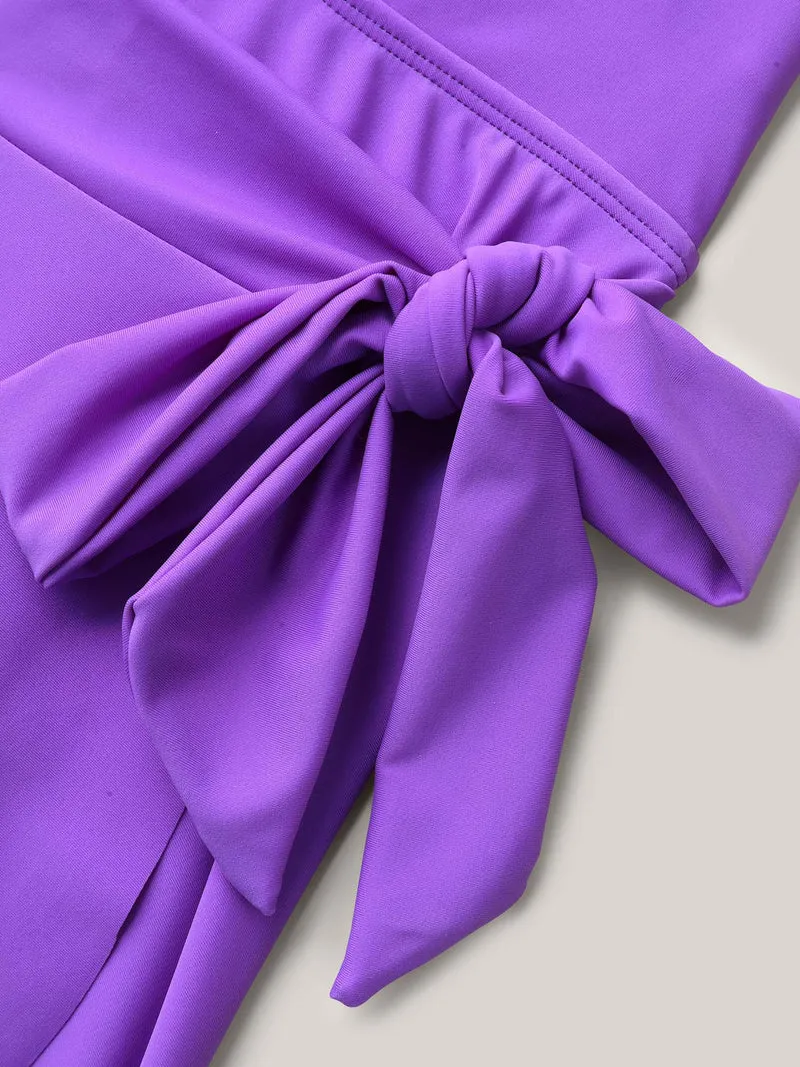 Ruffled Edge Waist-Tie Flared Swim Dress