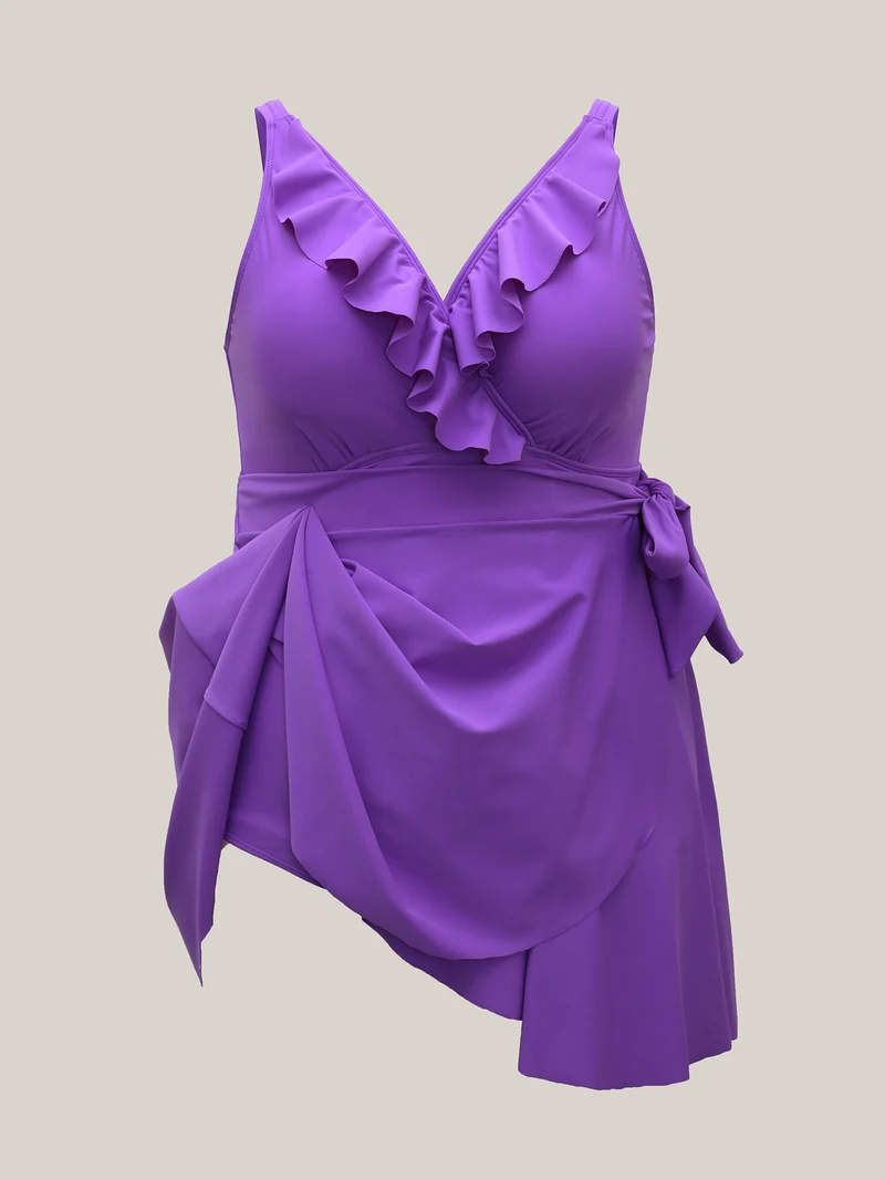 Ruffled Edge Waist-Tie Flared Swim Dress