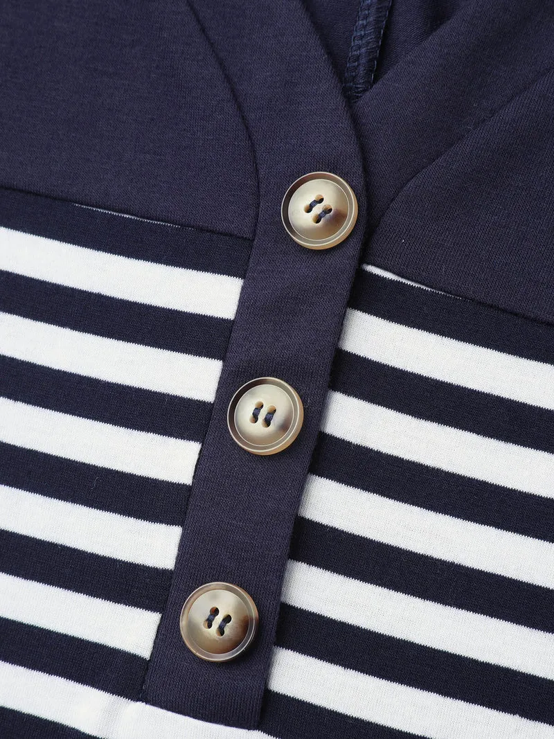 Stretchy Striped Button Front T-Shirt