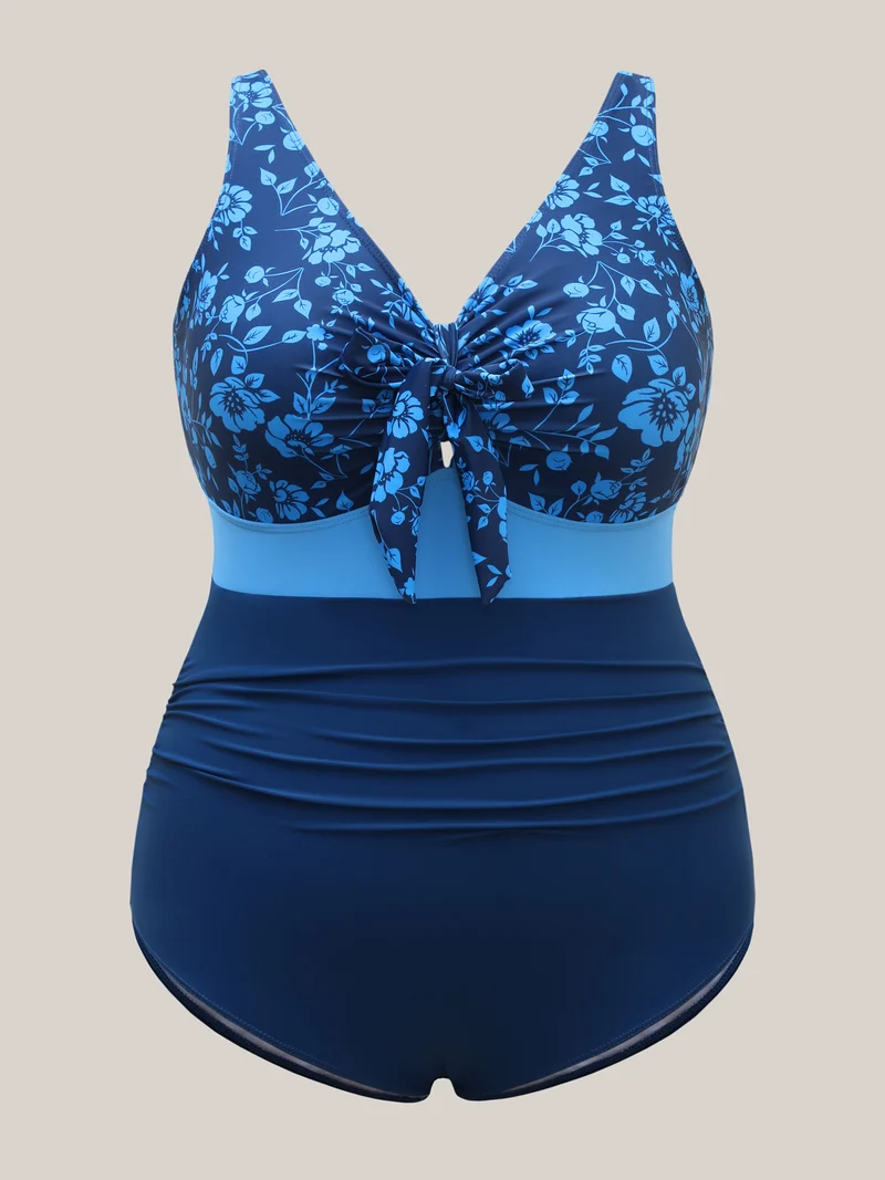 Floral Front-Knot One-Piece Swimsuit
