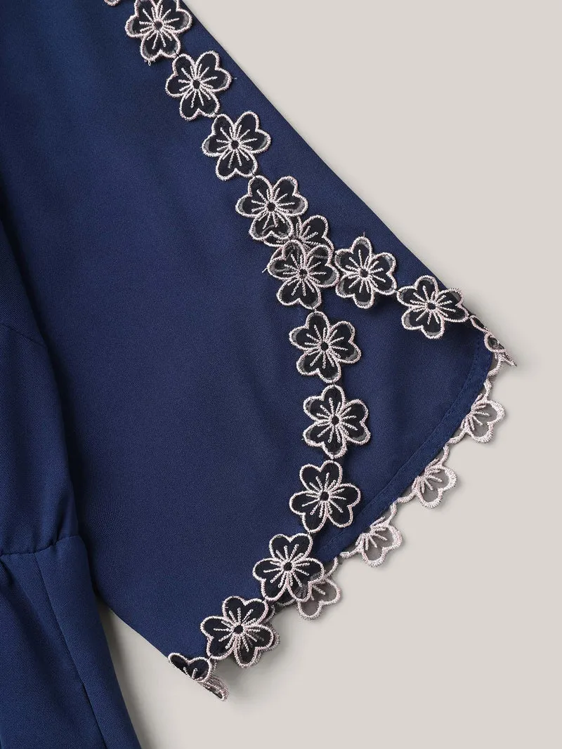 Lace Detail Trumpet Sleeve Midi Dress
