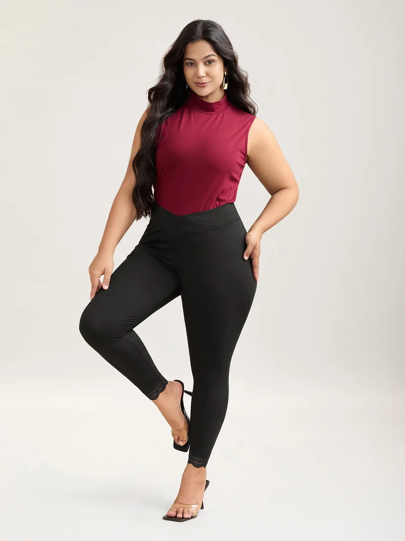 Overlap Waist Spliced Tight Pants