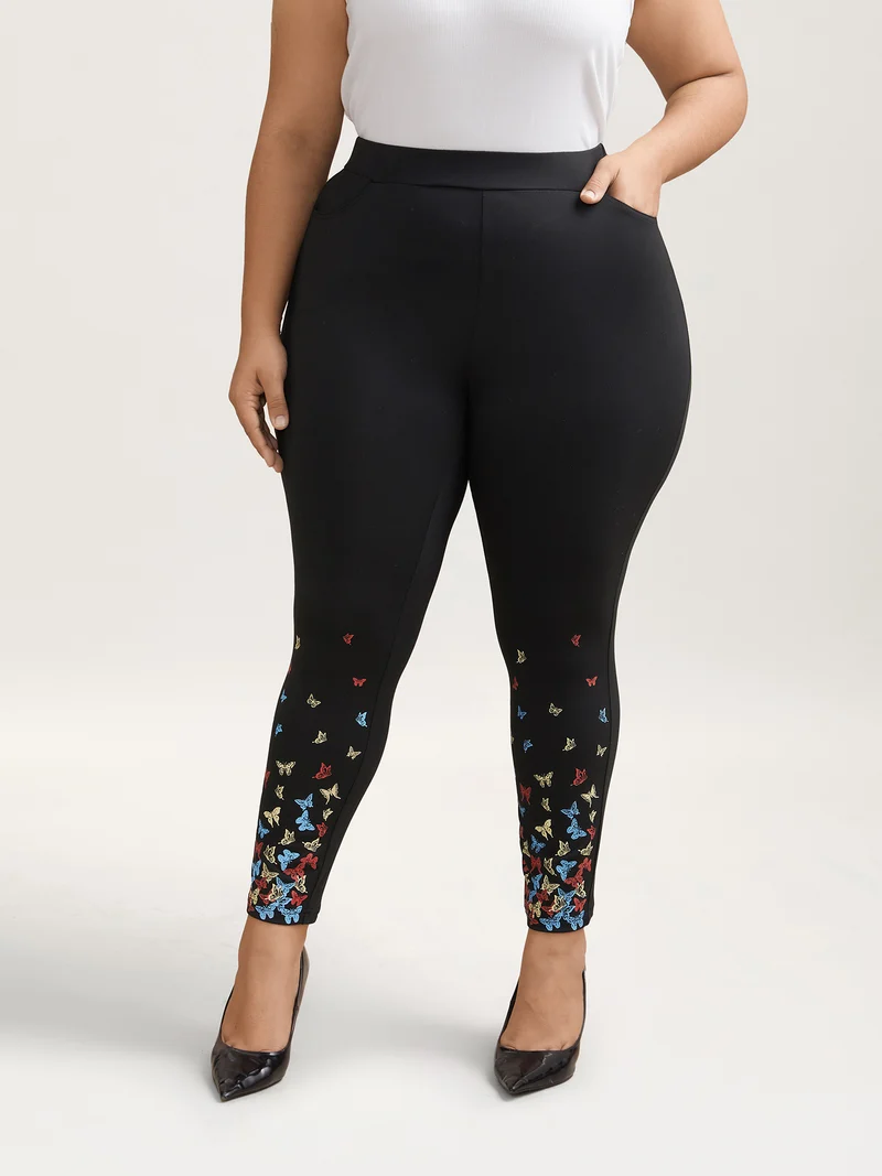 Super Stretchy Butterfly Print Tight Pants