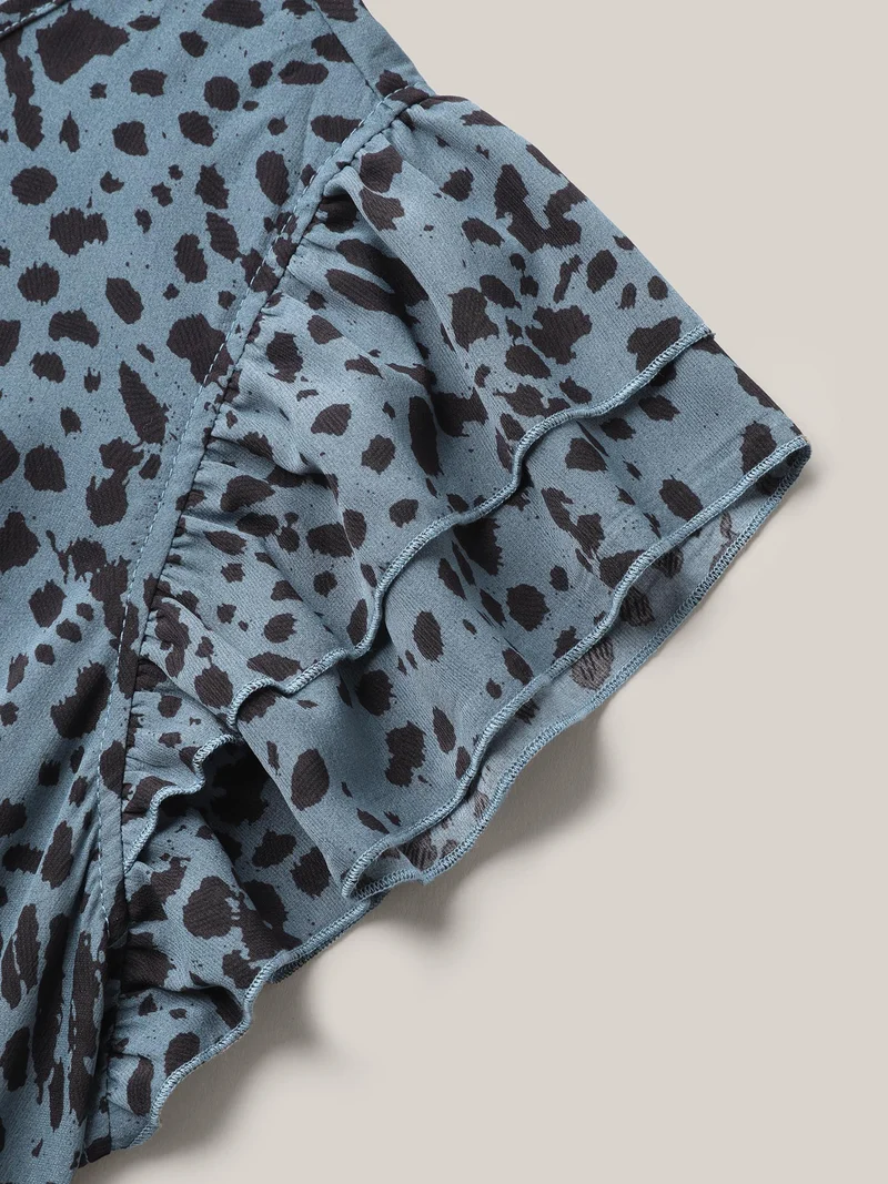 Leopard Print Flutter Sleeve Tiered Midi Dress
