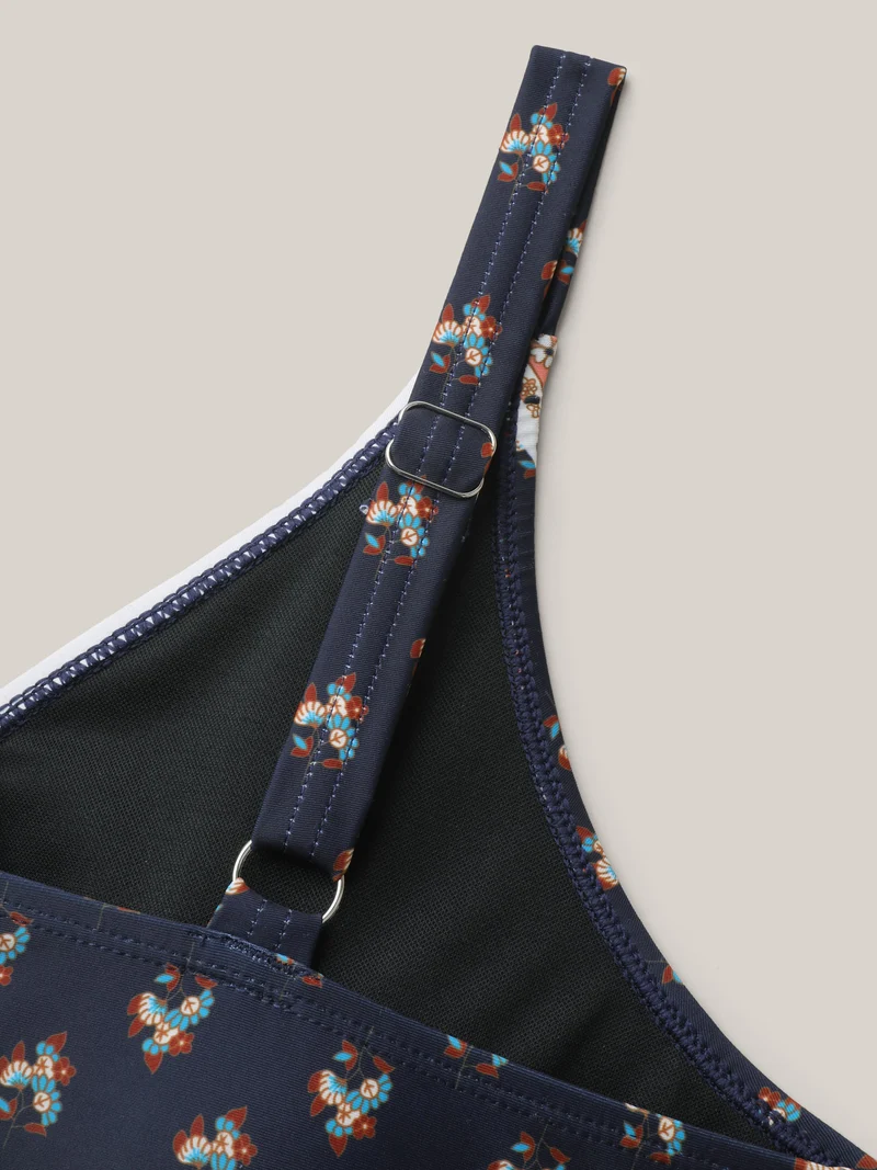Boho Print Surplice Neck Contrast Swim Dress