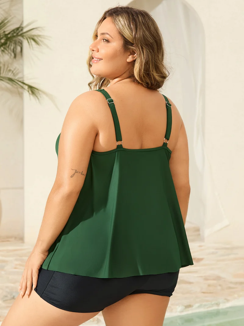 Color Contrast Layered Keyhole Swim Top