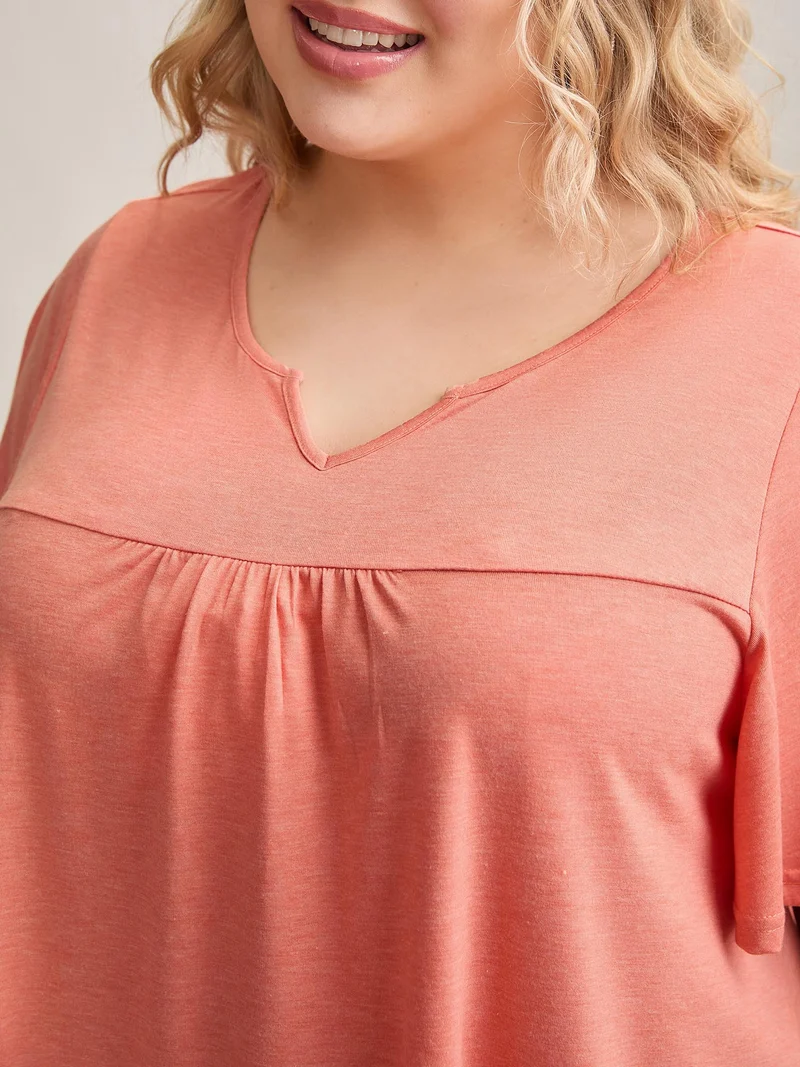 Heathered Split Neckline Plain T-Shirt