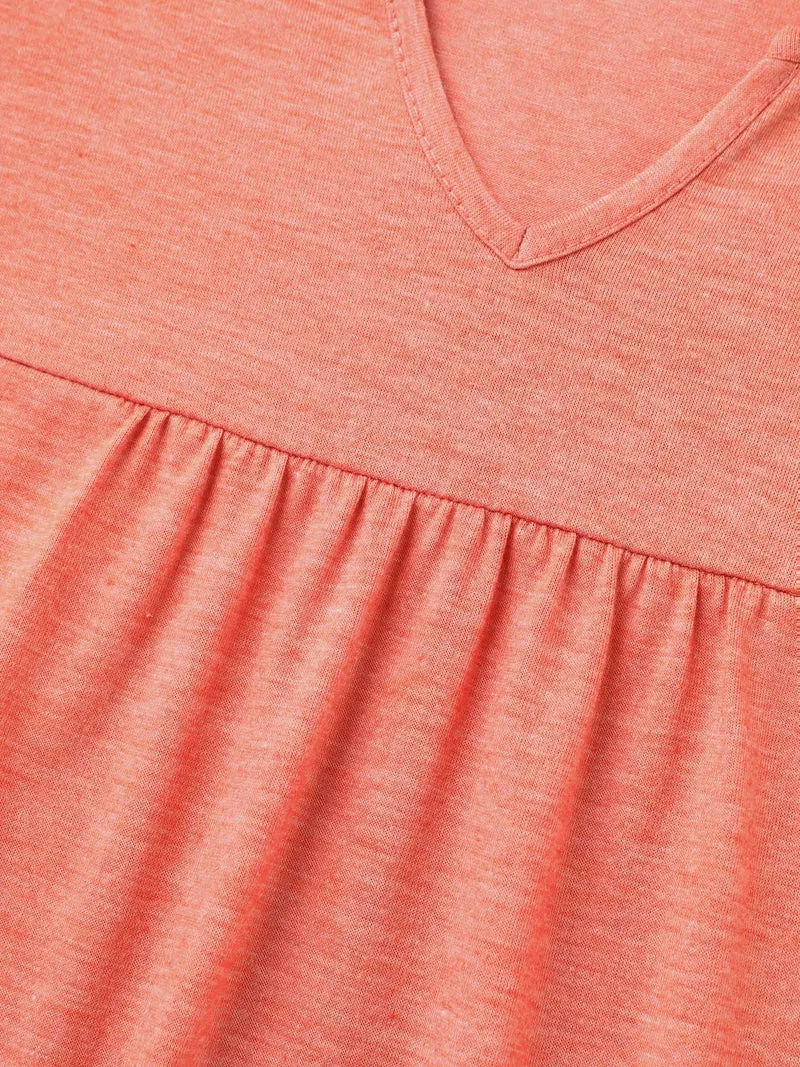Heathered Split Neckline Plain T-Shirt