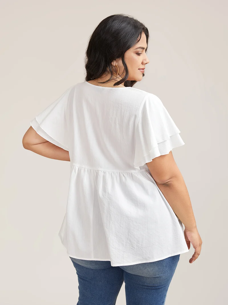 Embroidered Layered Flutter Sleeve Blouse