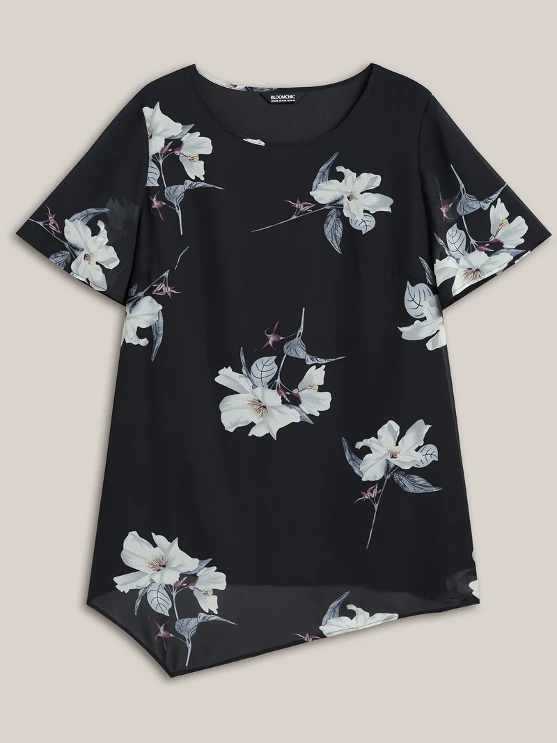 Chiffon Floral Round Neck Shirt