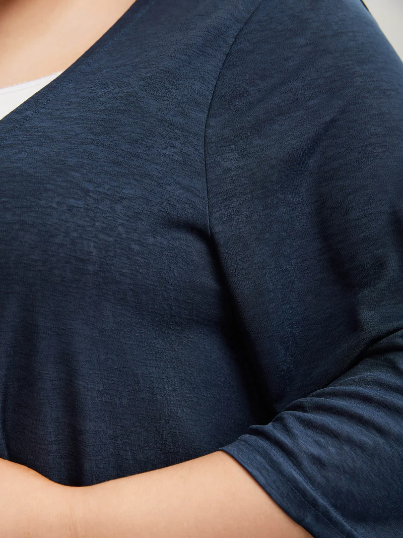Textured Arc Hem Open-Front Kimono Cardigan