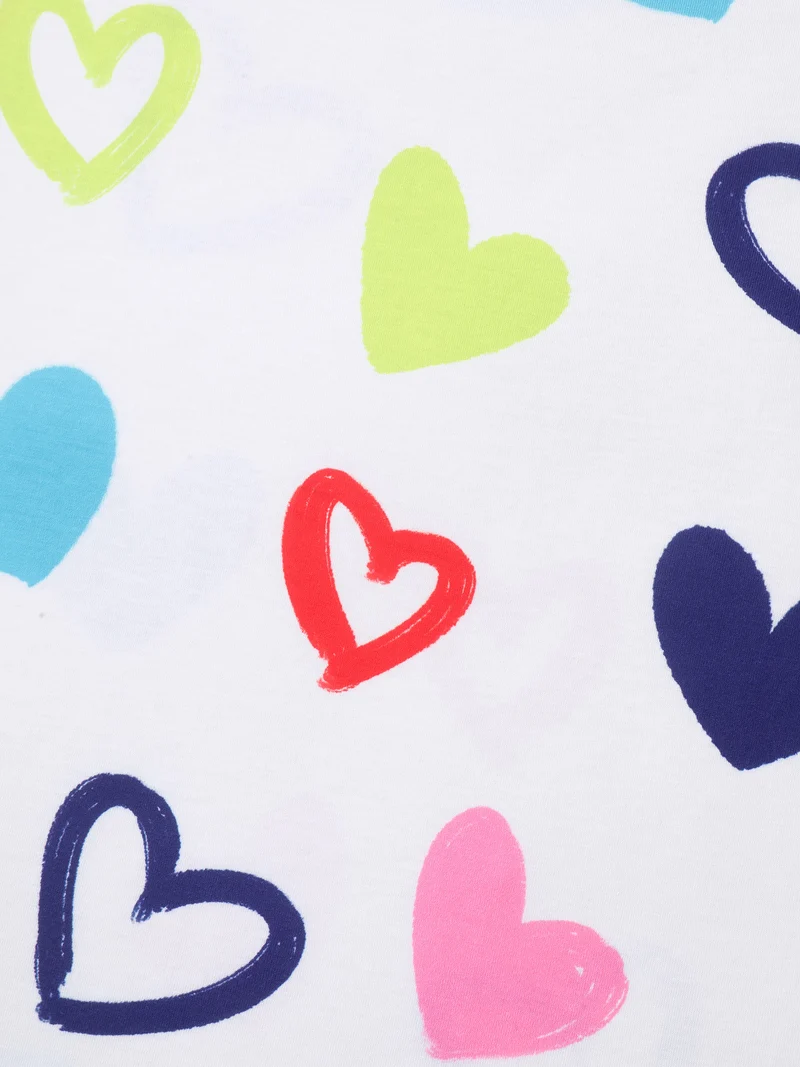 Multi-Color Heart Pattern Round Neck T-Blouse