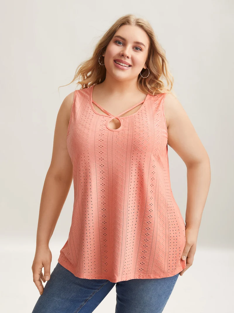 Neck Keyhole Fitted Sleeveless Top