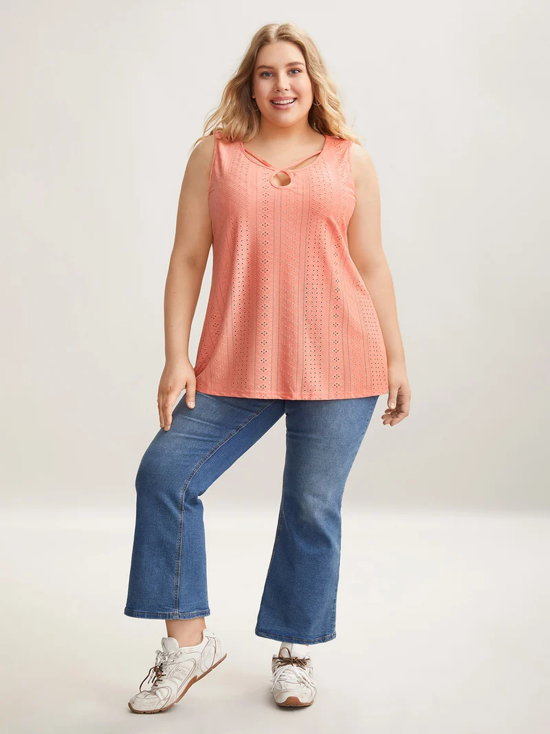 Neck Keyhole Fitted Sleeveless Top