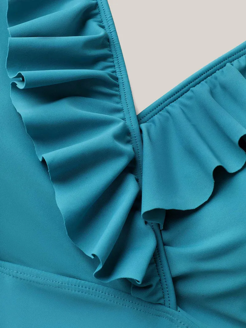 Ruffled Edges Drawstring Bust-Support Swim Top