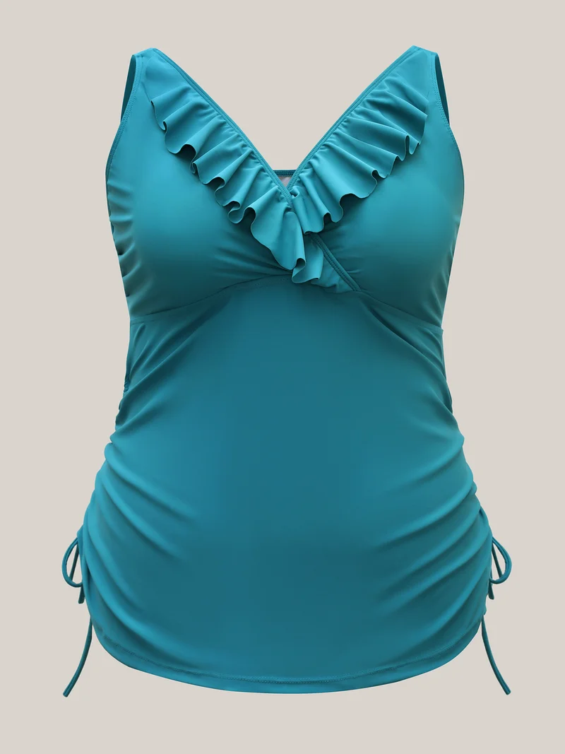 Ruffled Edges Drawstring Bust-Support Swim Top
