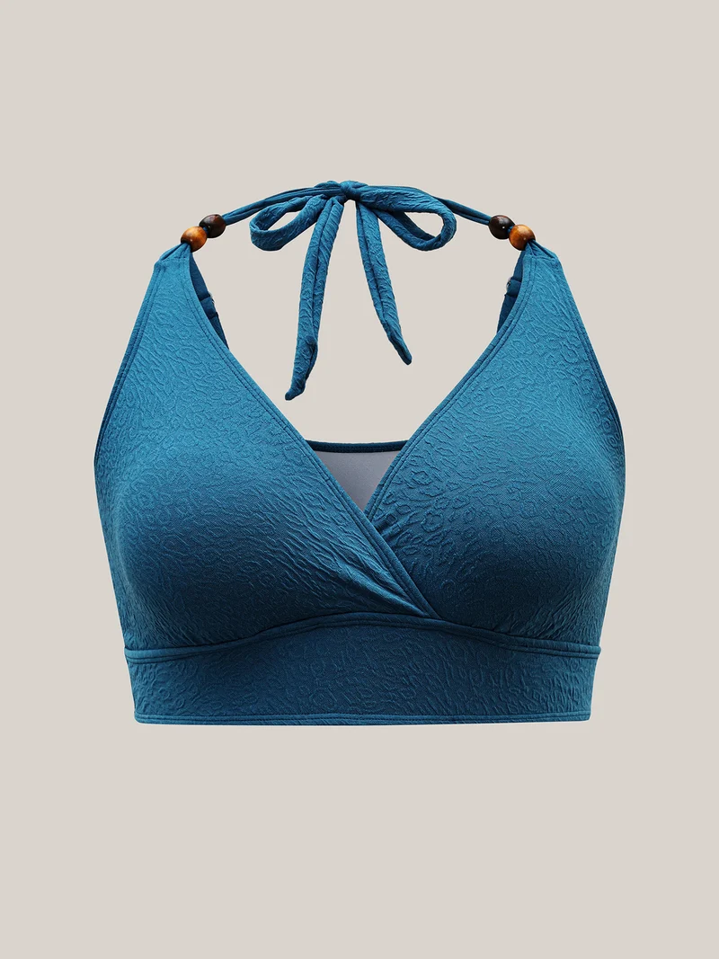 Surplice Neck Textured Lace Swim Top