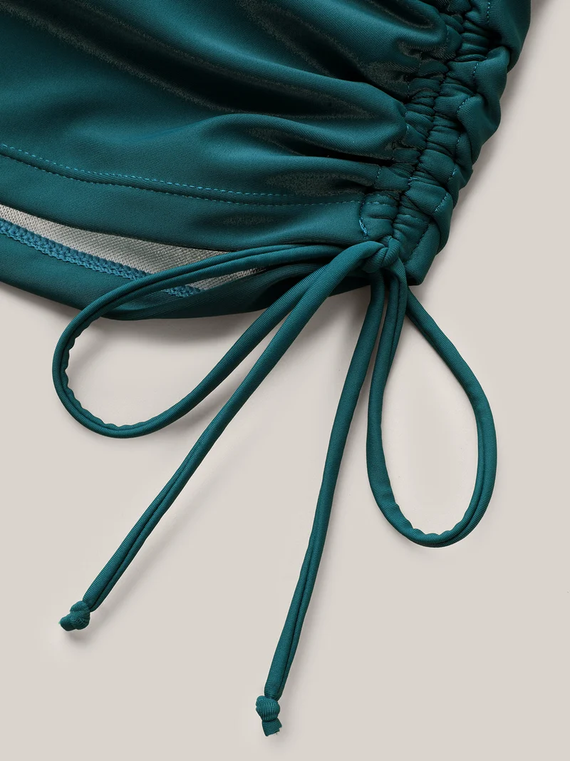Twist Front Ruched Drawstring Swim Top