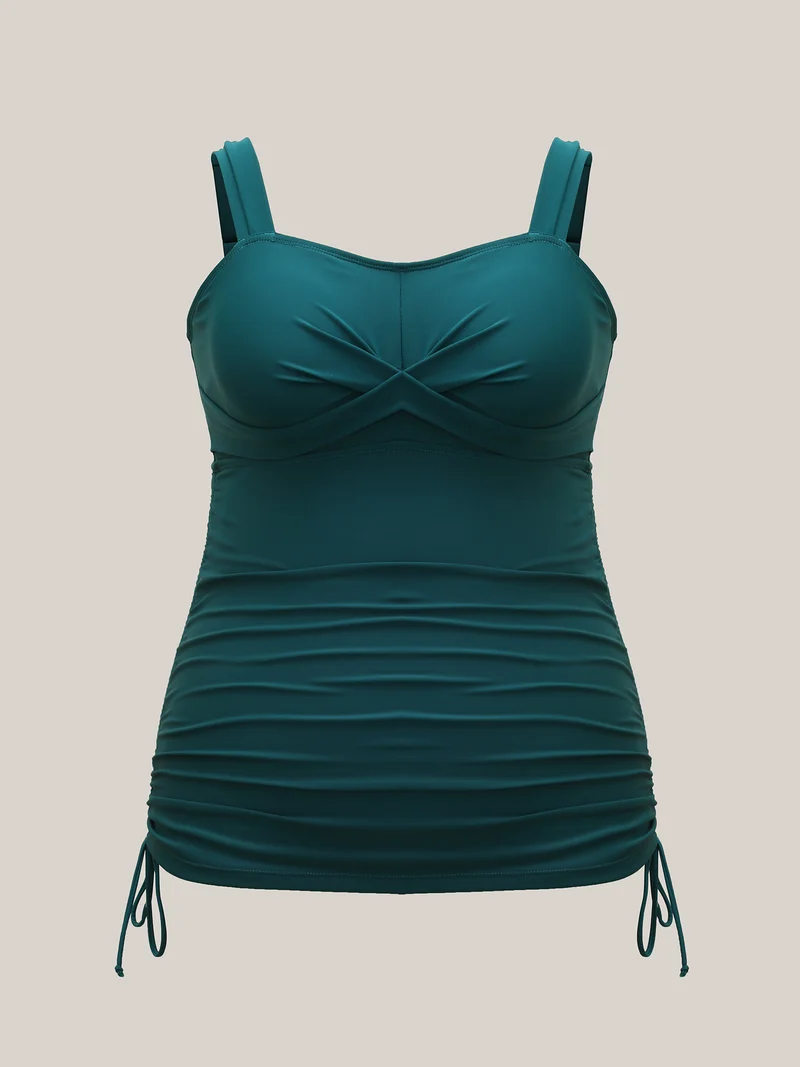 Twist Front Ruched Drawstring Swim Top