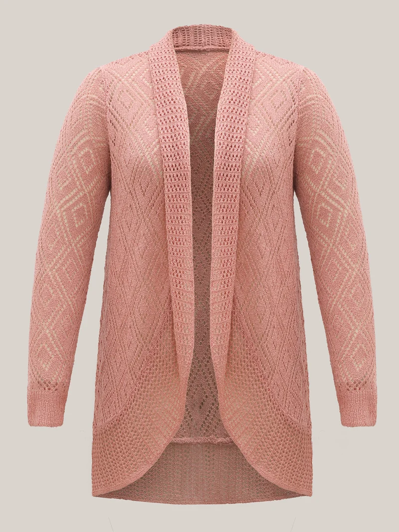 Textured Cut-Out Arc Hem Knit Cardigan
