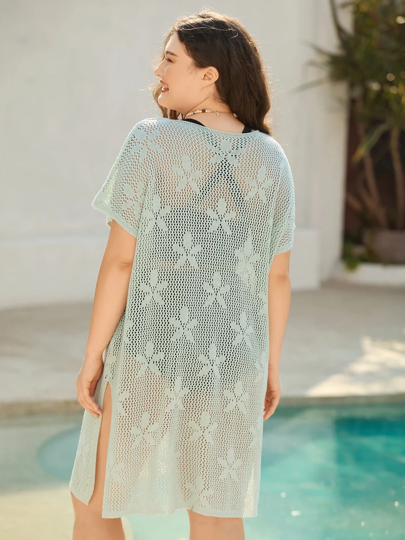 Sheer Cut-Out Floral Pattern Swim Cover-Up