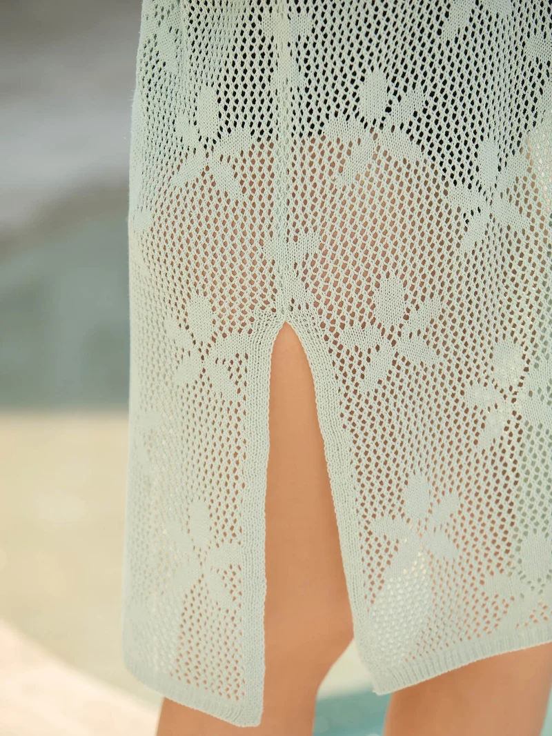 Sheer Cut-Out Floral Pattern Swim Cover-Up