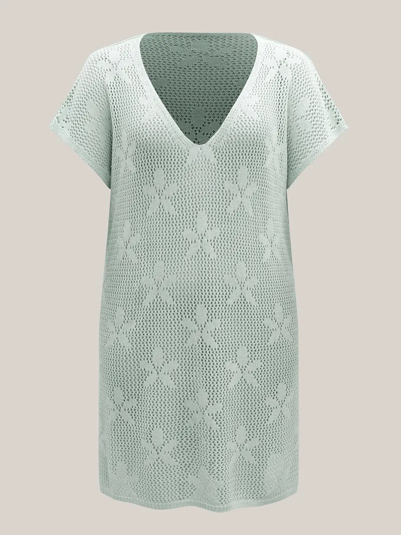 Sheer Cut-Out Floral Pattern Swim Cover-Up