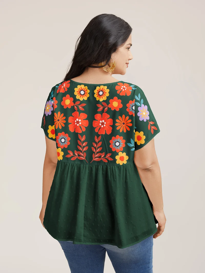 Floral Print Neck-Tie Babydoll Top