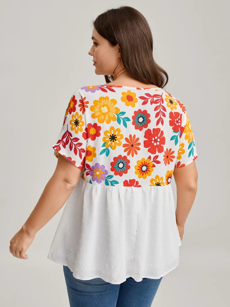 Floral Print Neck-Tie Babydoll Top