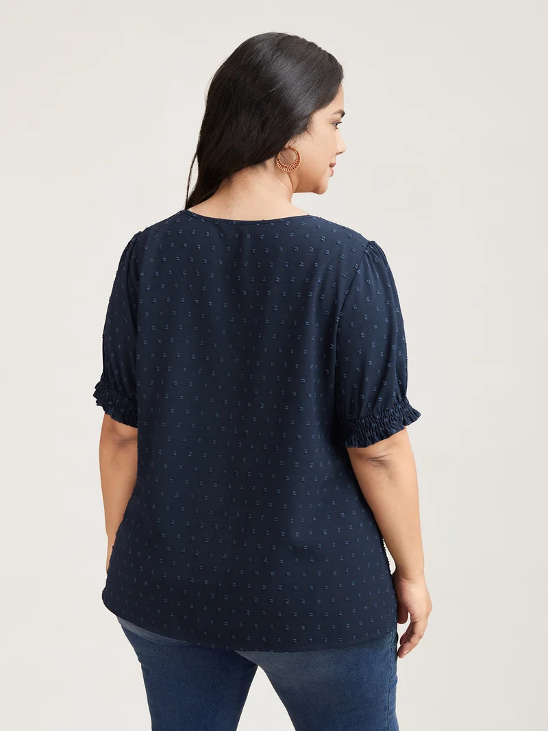 Shirred Puff Sleeve Neck-Tie Shirt