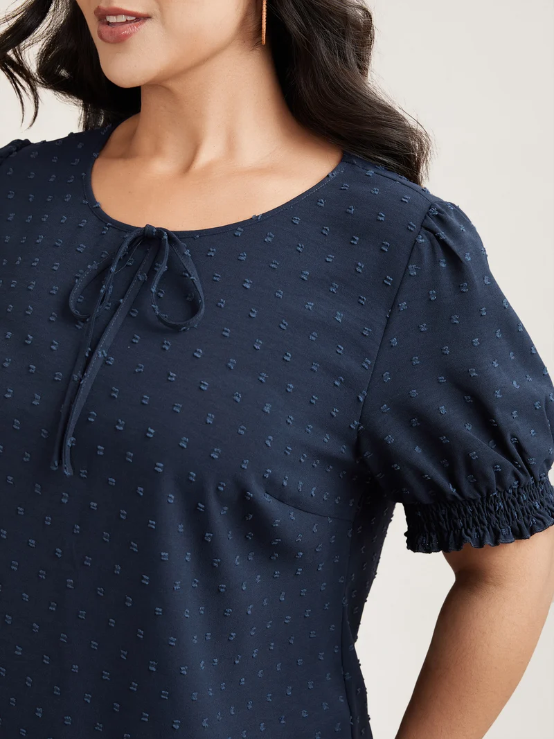 Shirred Puff Sleeve Neck-Tie Shirt