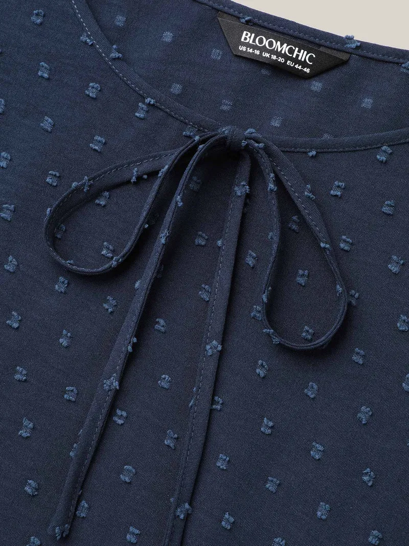 Shirred Puff Sleeve Neck-Tie Shirt