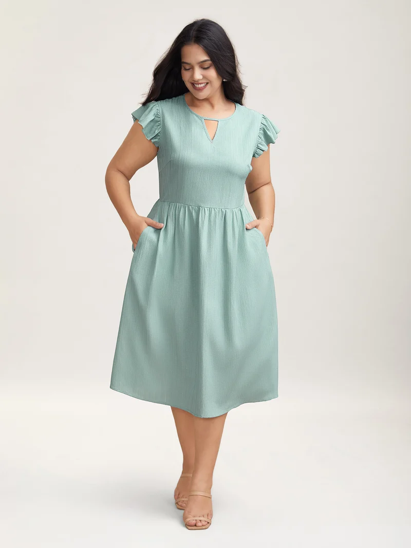 Textured Back Cut-Out Flutter Sleeve Midi Dress