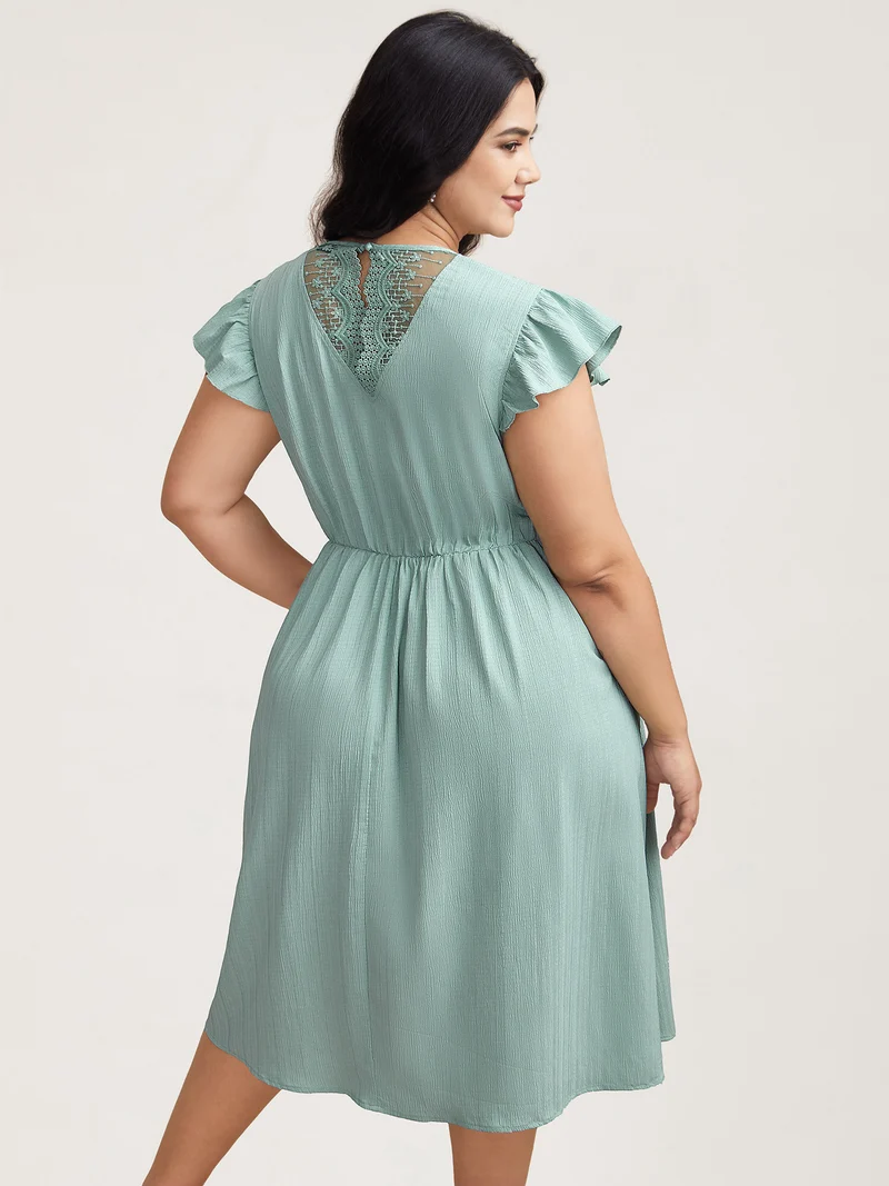 Textured Back Cut-Out Flutter Sleeve Midi Dress