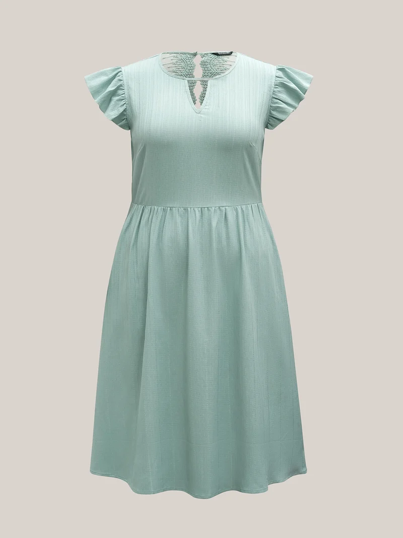 Textured Back Cut-Out Flutter Sleeve Midi Dress