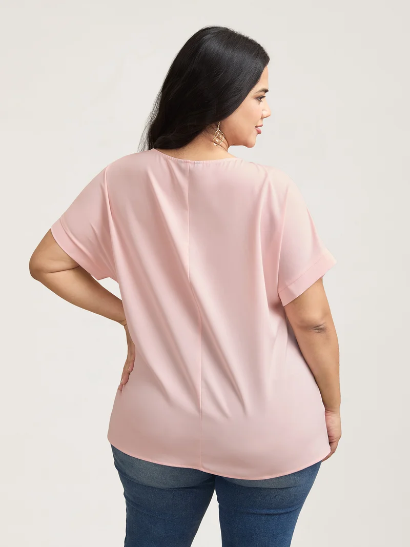 Sheer Lace Neck Half Sleeve Shirt