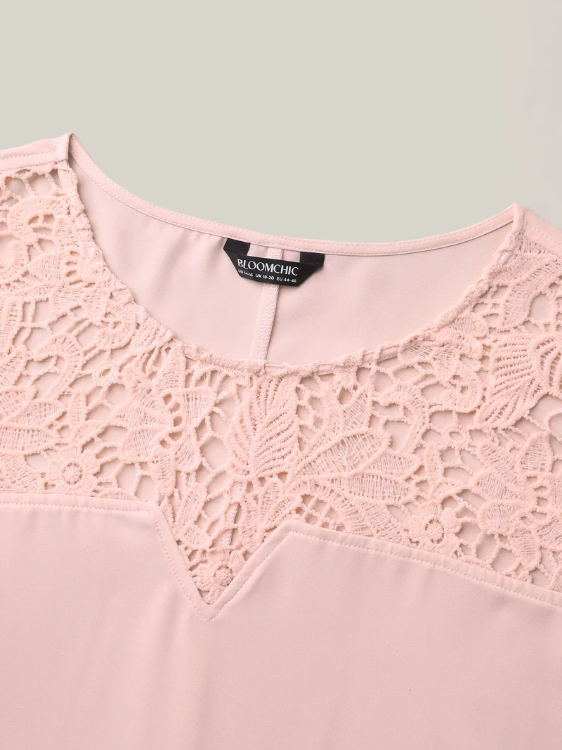 Sheer Lace Neck Half Sleeve Shirt