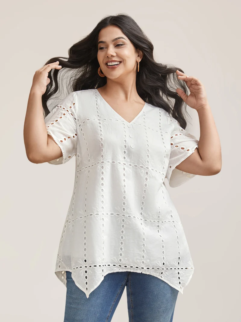 Cotton Embroidered V-Neck Shirt