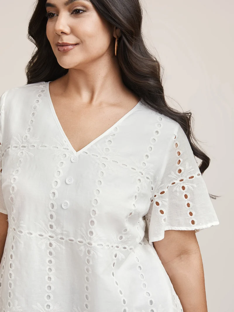Cotton Embroidered V-Neck Shirt