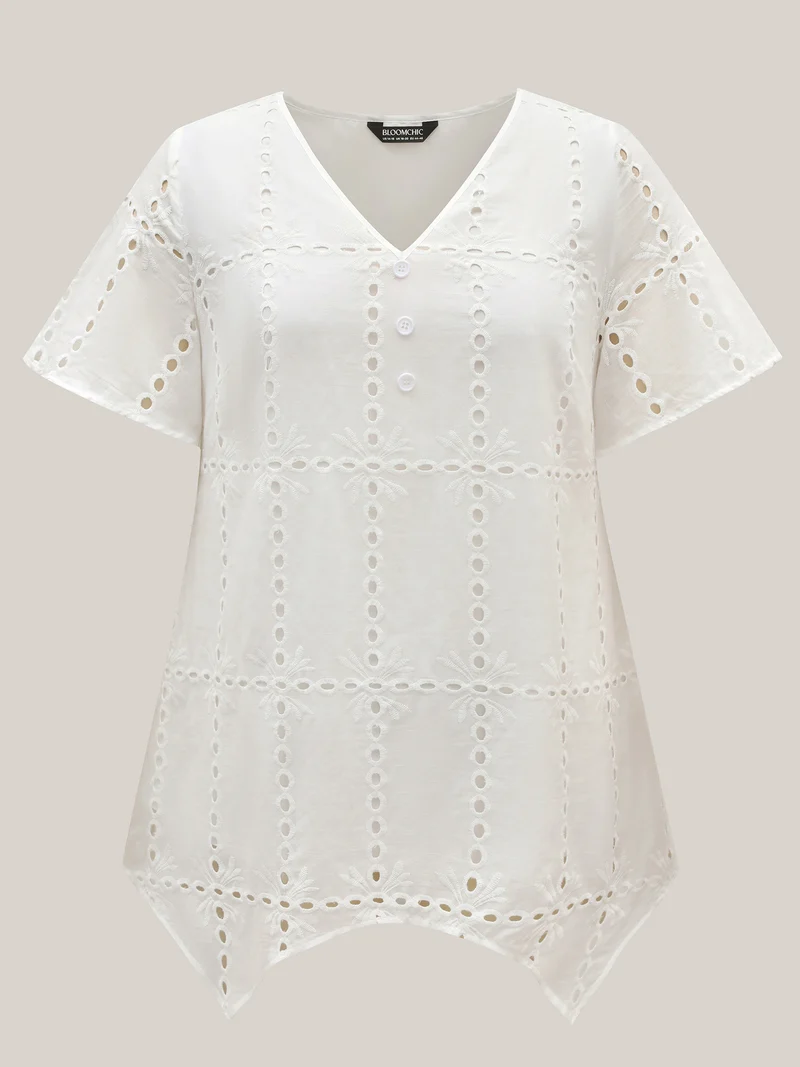 Cotton Embroidered V-Neck Shirt