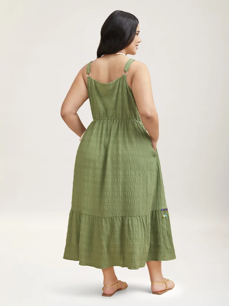 Multi-Color Tassels Textured Tiered Midi Dress