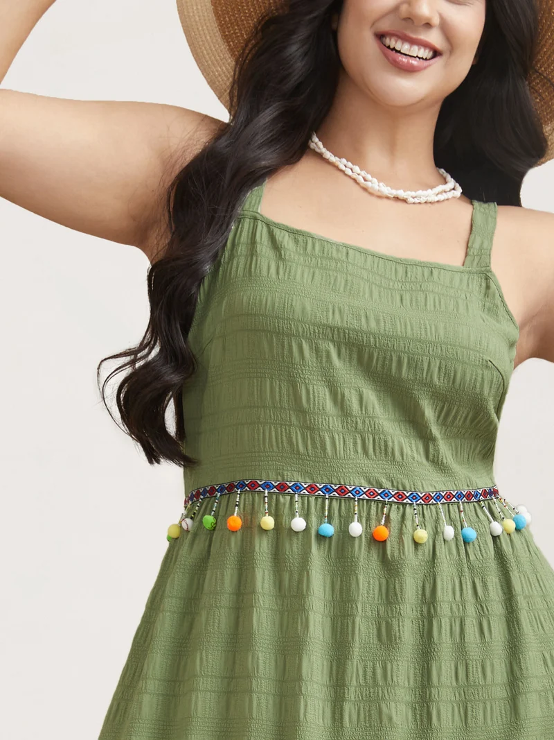 Multi-Color Tassels Textured Tiered Midi Dress