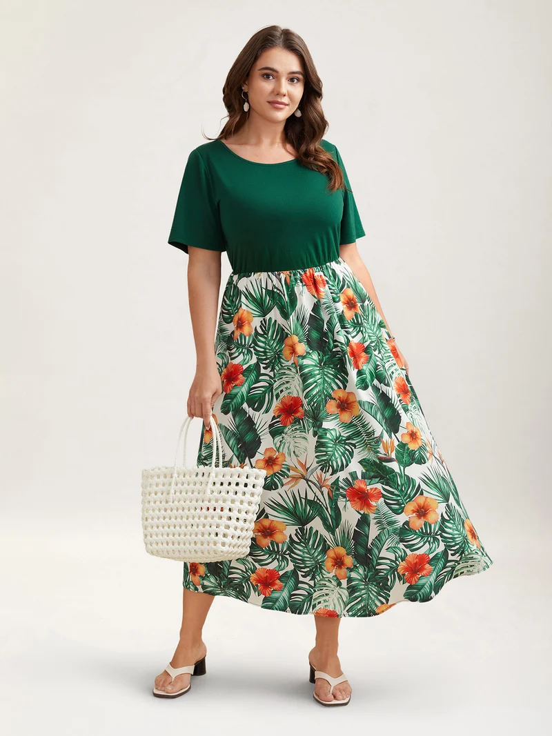 Blooming Flowers Panelled Pockets Midi Dress