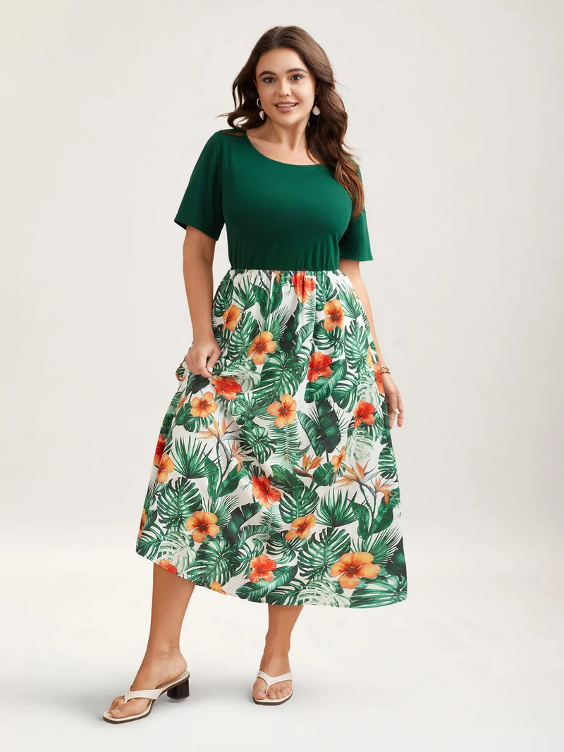 Blooming Flowers Panelled Pockets Midi Dress