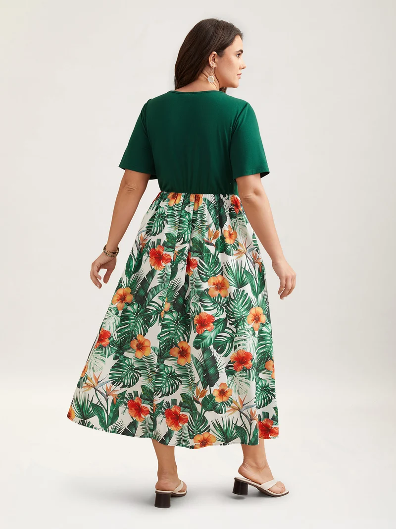 Blooming Flowers Panelled Pockets Midi Dress