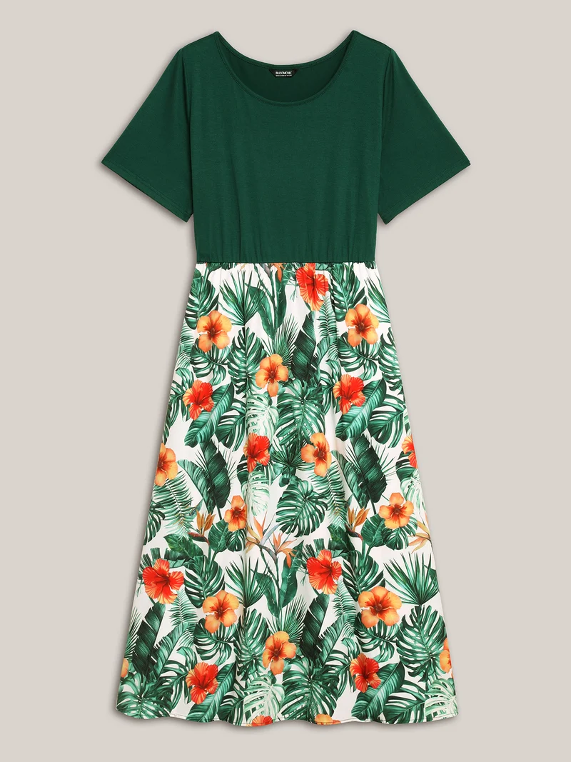 Blooming Flowers Panelled Pockets Midi Dress